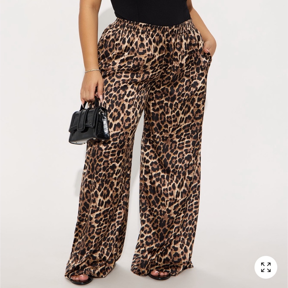 Plus Leopard Print Wide Leg Pants - Brown